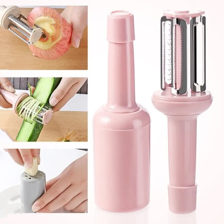 Melon Rind Grater 3 in 1 Peeler Fruit Tool with Lid Multi Functional Potato Scraping Knife Ginger Ggarter Grinding Hine Kitchen TLY045