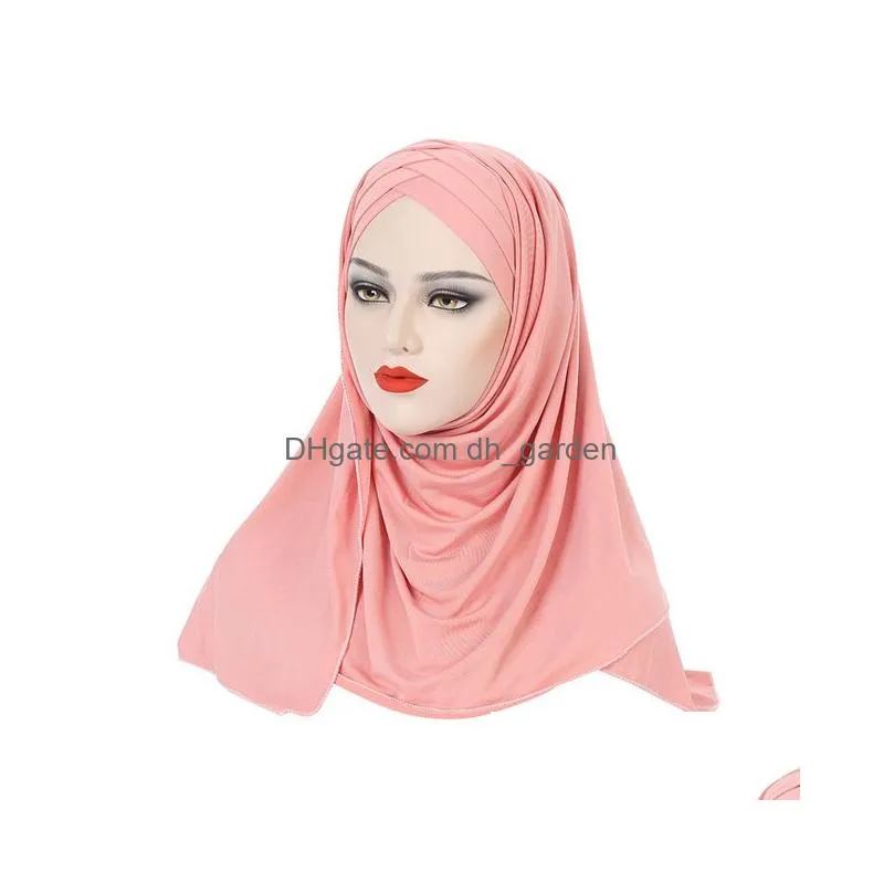 Beanie/Skull Caps Muslim Women One Piece Amira Cross Pl On Ready Instant Hijab Long Scarf Islamic Turban Shawl Ramadan Femme Dhgarden Dh5Th