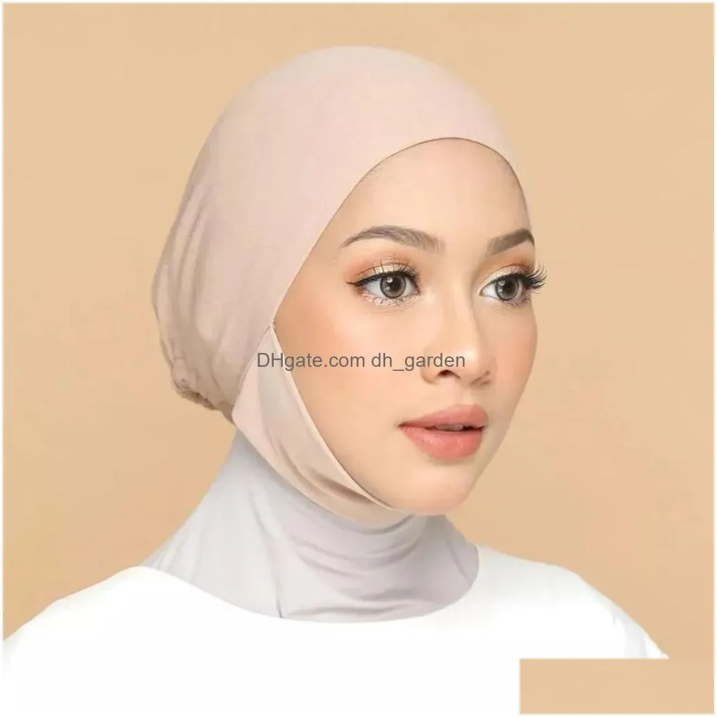Beanie/Skull Caps Mticolor Elastic Bandage Hijab Muslim Wrap Turban Hat Fashion Headtie Inner Hijabs Bonnet Adjustable Headb Dhgarden Dhvdp