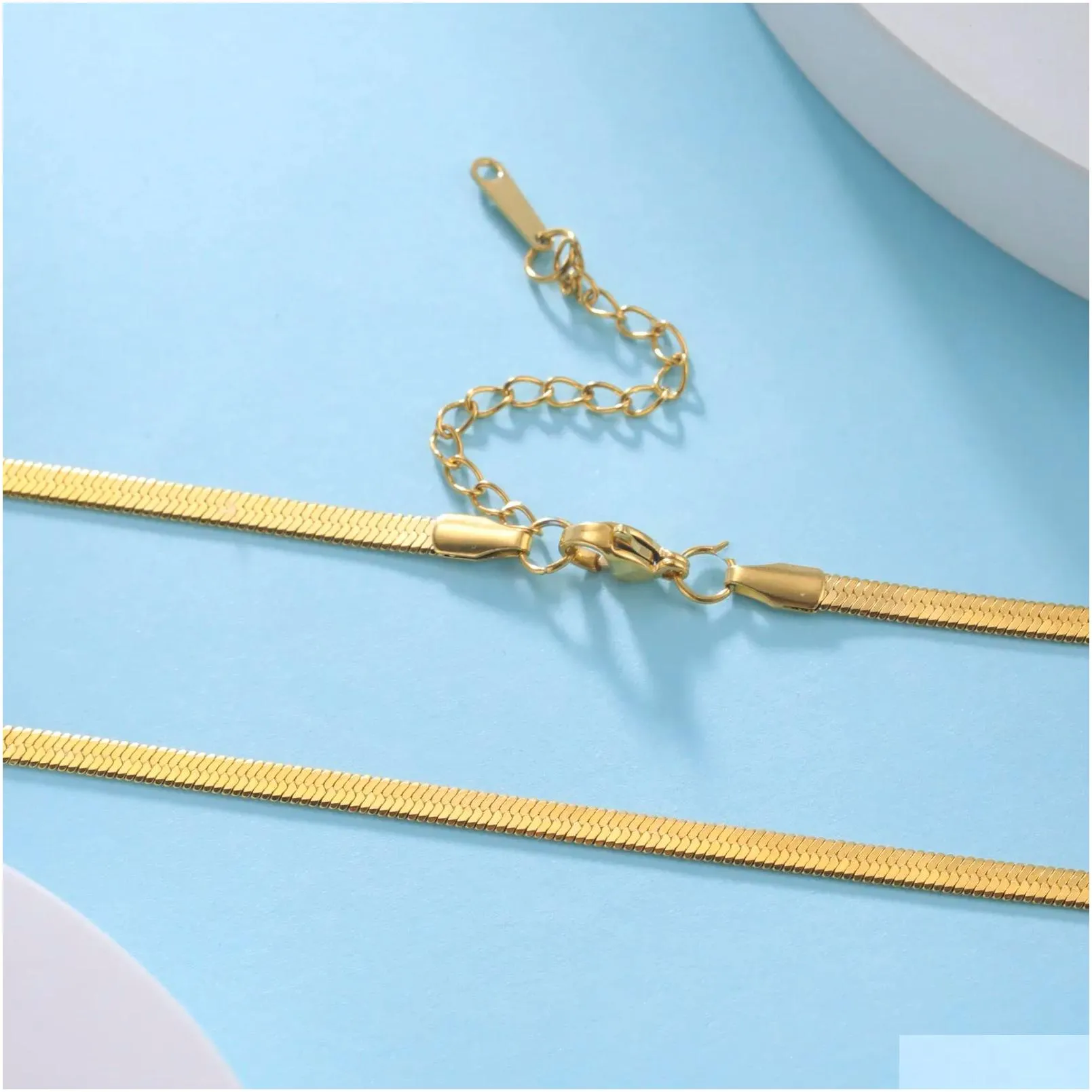 Chains Top Quality 14K Yellow Gold Snake Chain Necklace For Women Men Golden Color Herringbone Choker Neck 2024 Trend Jewelry Gift Dro Otlrk