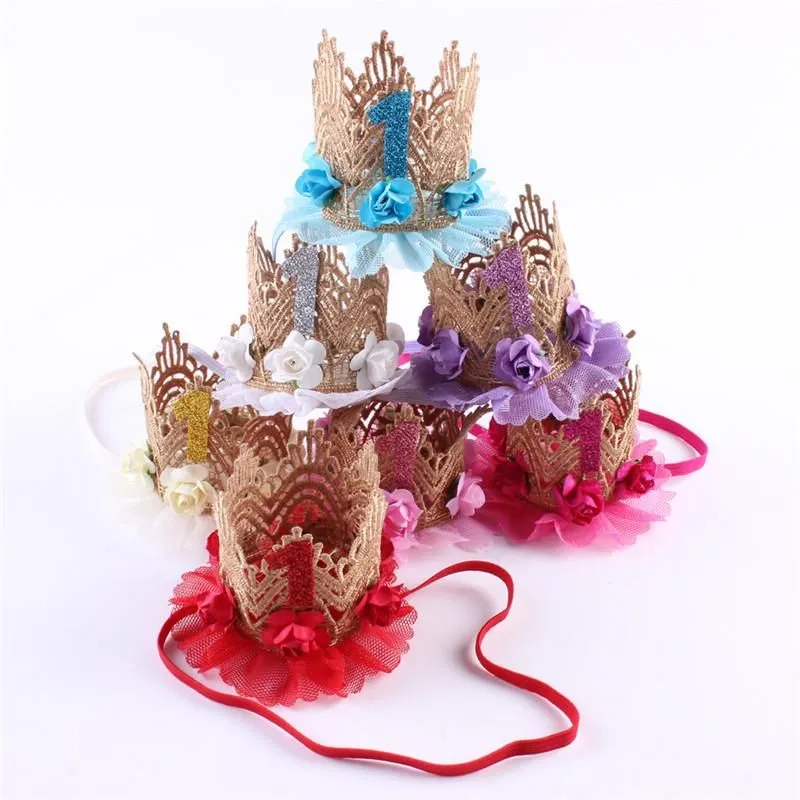 Hair Accessories Fashion Mini Felt Glitter Crown With Flower Headband For Girls Gifts 1st Birthday Party DIY Decorative