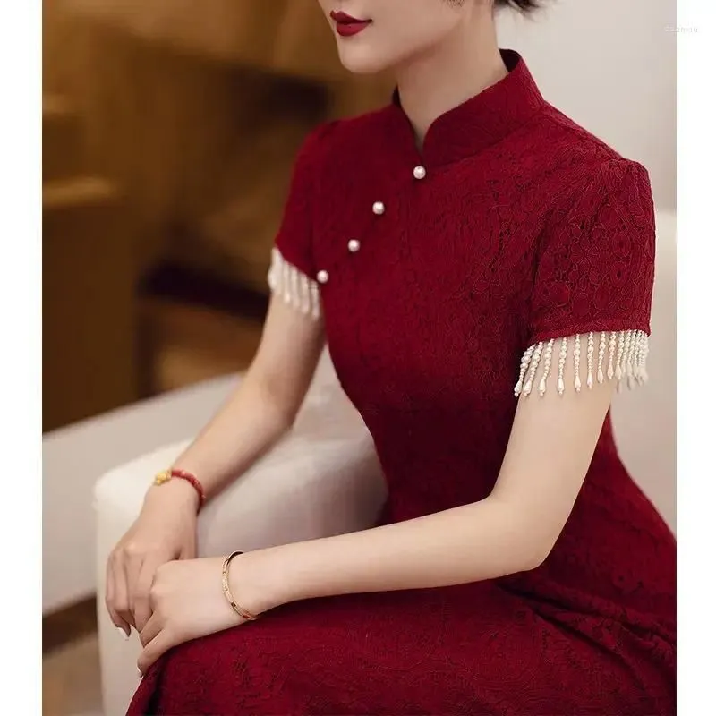 Ethnic Clothing Chinese Traditional Cheongsam Dress Woman Wedding Bride Dresses Red Classic Toast Women Qipao Oriental