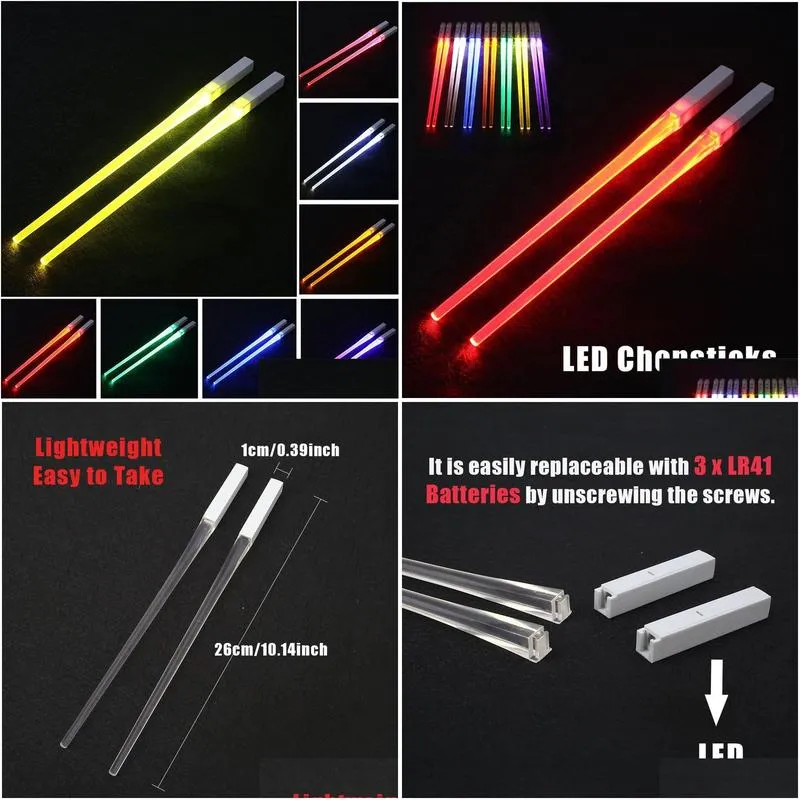 Chopsticks Led Lightsaber Reusable Light Up Chopstick Kitchen Party Tableware Creative Durable Glowing Drop Delivery Dhpnb