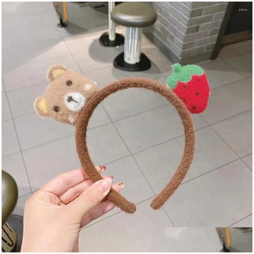 Hair Accessories Delicate Cartoon Cute Headband Korea Style Autumn And Winter Children`s Headbands Plush Strawberry Carrot Buckle