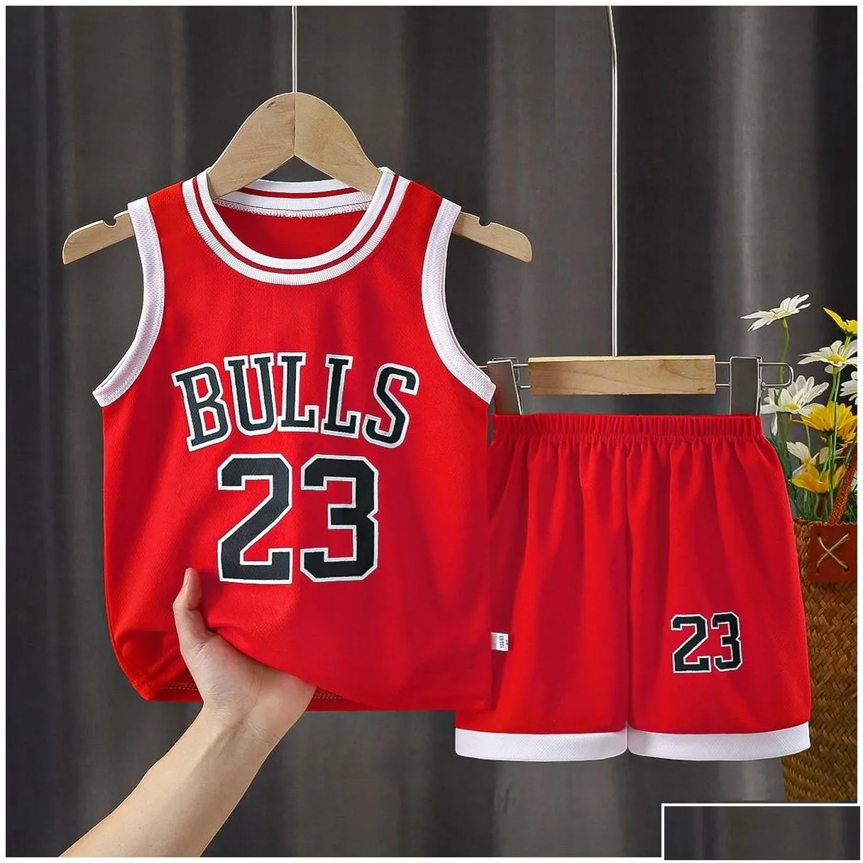 Yoga Outfit Jerseys Kids Summer Boys T-Shirt Quick Dry Basketball Uniform Set Digital Print Team Toddler 3-12 Years Old Clothing Red