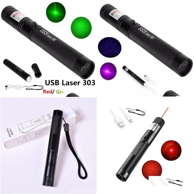Laser Pointer USB Charging 303 High Power 5 MW Dot Green Red Purple Laser Pen Single Point Starry Burning Lazer High Quality