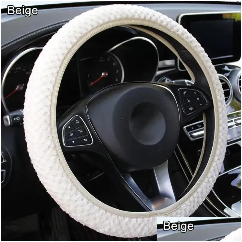 Steering Wheel Covers Auto Decoration Anti-Slip Winter Soft Warm Plush Pearl Velvet Car Cover