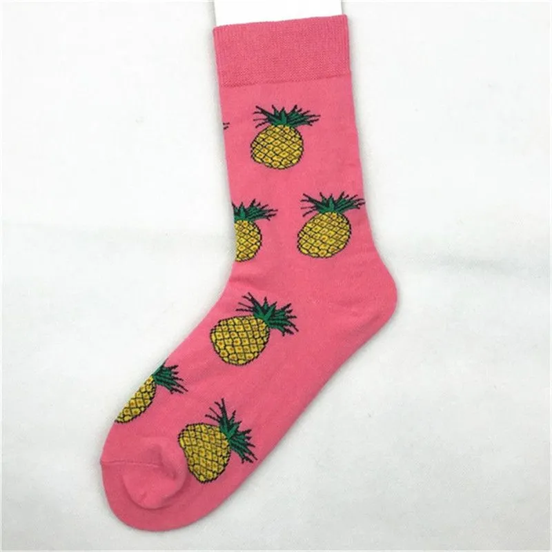 Men`s Socks Men Combed Cotton Food Fruit Stripe Animal Pattern Long Tube Funny Happy Novelty Skateboard Crew Casual Crazy