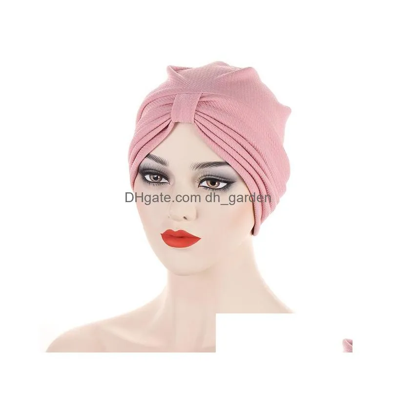 Beanie/Skull Caps Muslim Women Solid Pre Tied Knot Turban Hat Cancer Chemo Beanie Cap Headwear Headwrap Head Er Drop Deliver Dhgarden Dhcmw