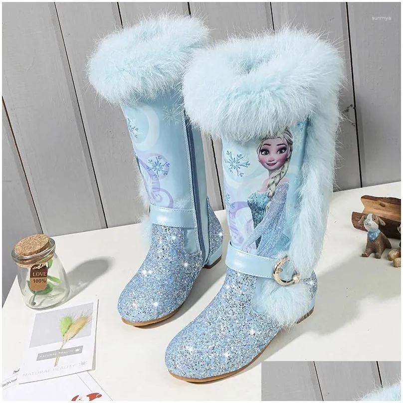 Boots Kids Princess Shoes Children PU Leather Waterproof Winter Boys And Girls Genuine Wool Warming Baby