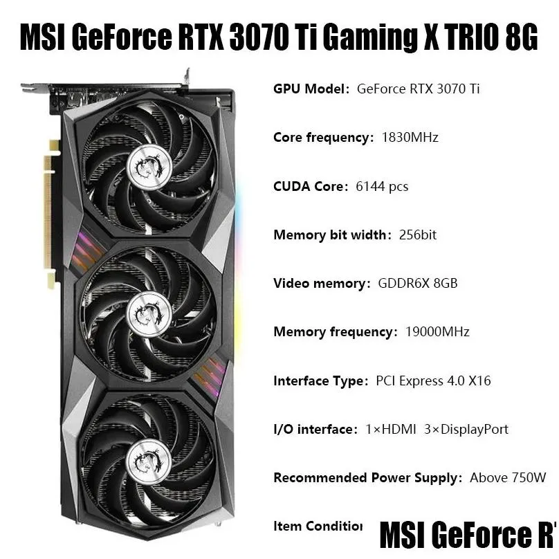 Graphics Cards Original MSI GeForce RTX 3070 Ti Gaming X TRIO 8G Desktop 1830MHz GDDR6X RTX3060 3070Ti 3080Ti Video Card9578566