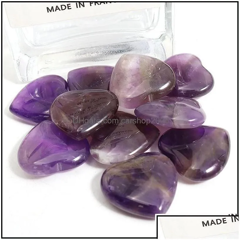 Stone Loose Beads Jewelry Natural Crystal Ornaments Carved 20X6Mm Heart Amethyst Chakra Reiki Healing Quartz Mineral Tumbled Gemstones