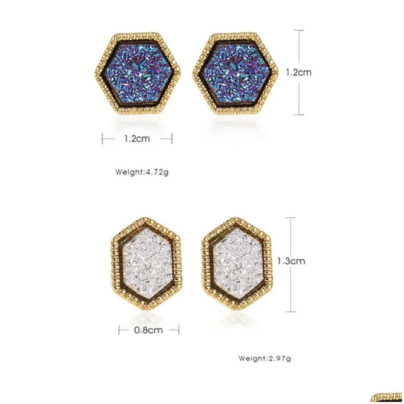 Stud Selling 18K Gold Filled Druzy Earrings Trendy Womens Wholesaling 12Mm Hexagon Resin Drusy Earring Jewelry Drop Delivery Dhjgr