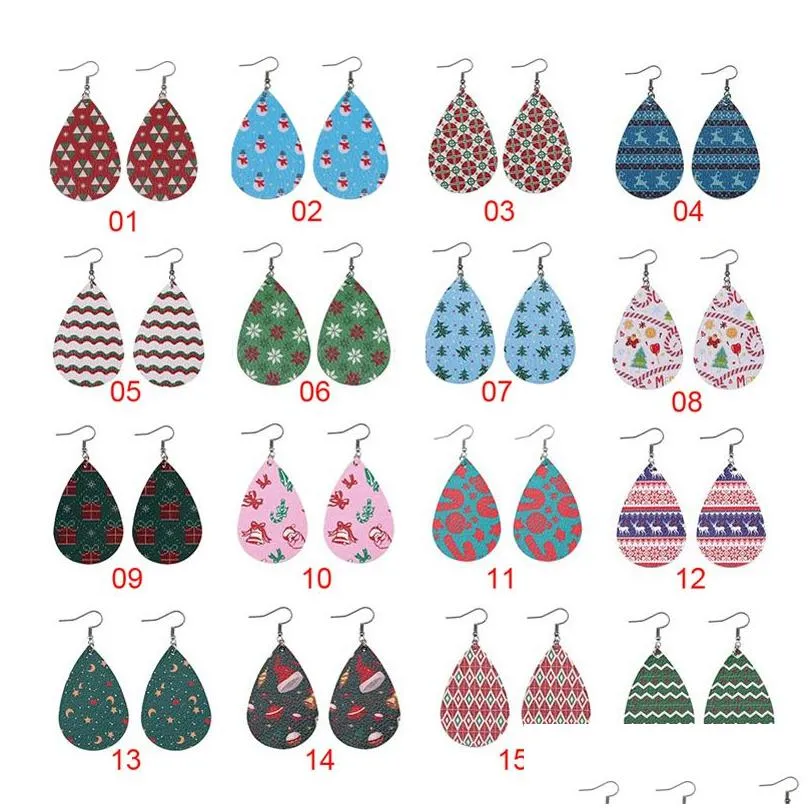 Dangle & Chandelier 16 Colors Statement Snowflake Deer Printed Leather Earrings Vintage Ethnic Waterdrop Shape Girls Womens Christmas Dh3J2