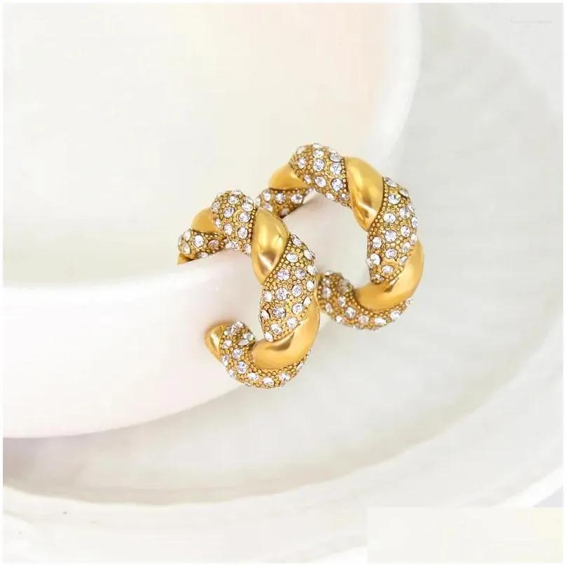 Hoop Earrings 2024 Style 18K Gold Plated Stainless Steel Stylish Bling Crystal Inlaid C-Shaped Ear Jewelry Anti Allergic