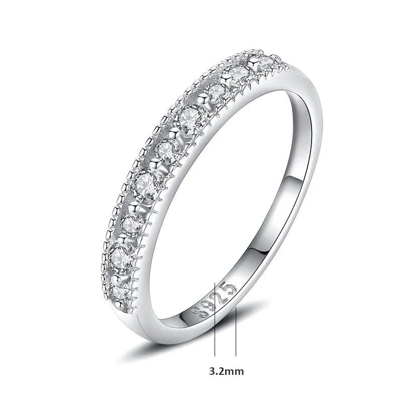 925 Sterling Silver Solid Eternity Wedding Row Ring Simple Cubic Zirconia for Women Original Stackable Band Jewelry Gift7085483