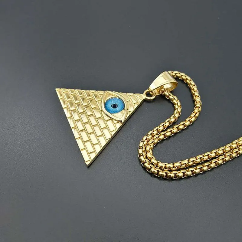 Hip Hop Iced Out Ancient Egypt Pyramid Eye Pendant Necklace For WomenMen Gold Chain Stainless Steel Egyptian jewelry8428657