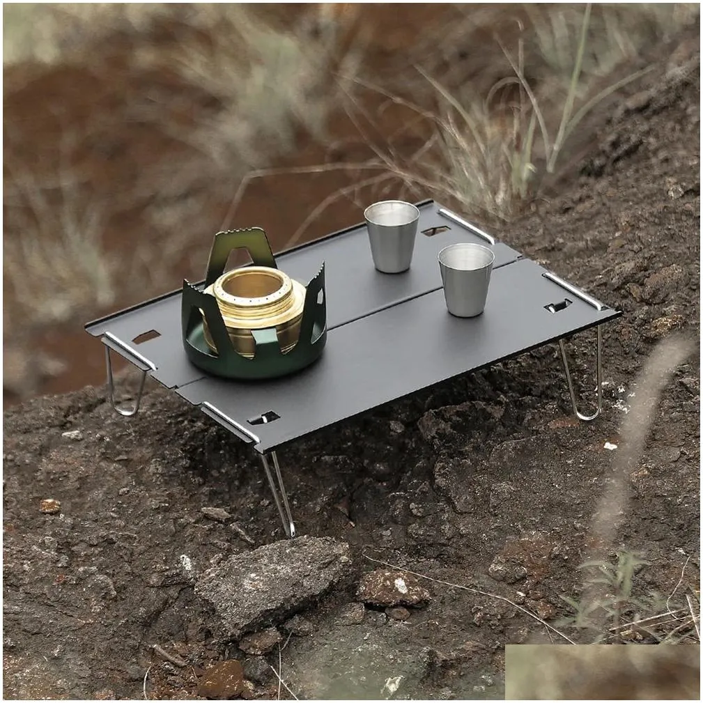 Furnishings Mini Folding Table Aluminum Alloy Stainless Steel 30 * 21 * 8cm Outdoor Camping Picnic Household Portable Desk with Storage