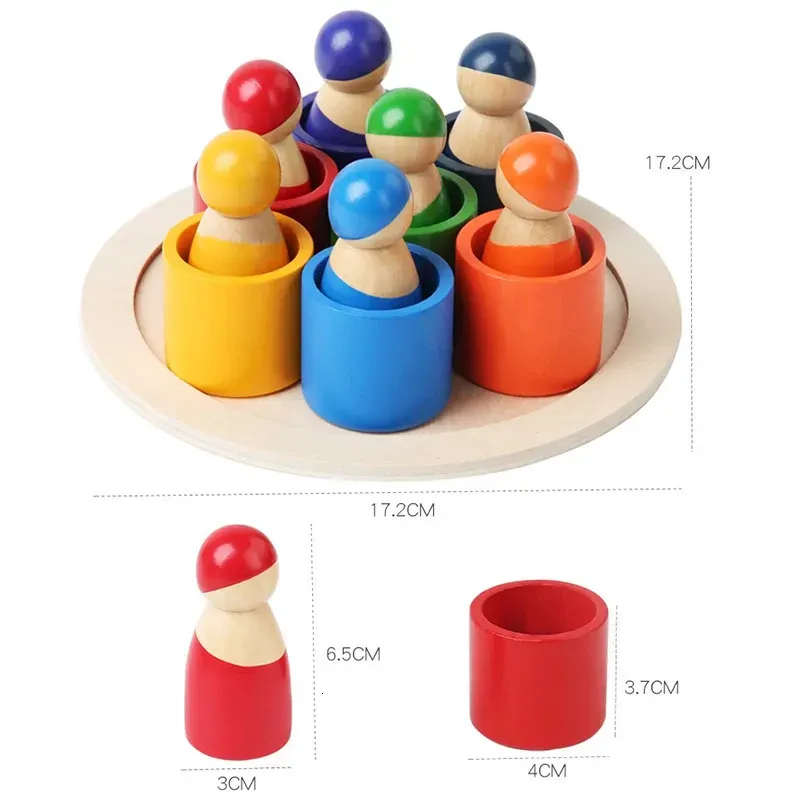 Montessori Baby Wooden Rainbow Puzzle Toys Art Color Sorting Matching Games Educational For Toddler Fine Motor Training y240226