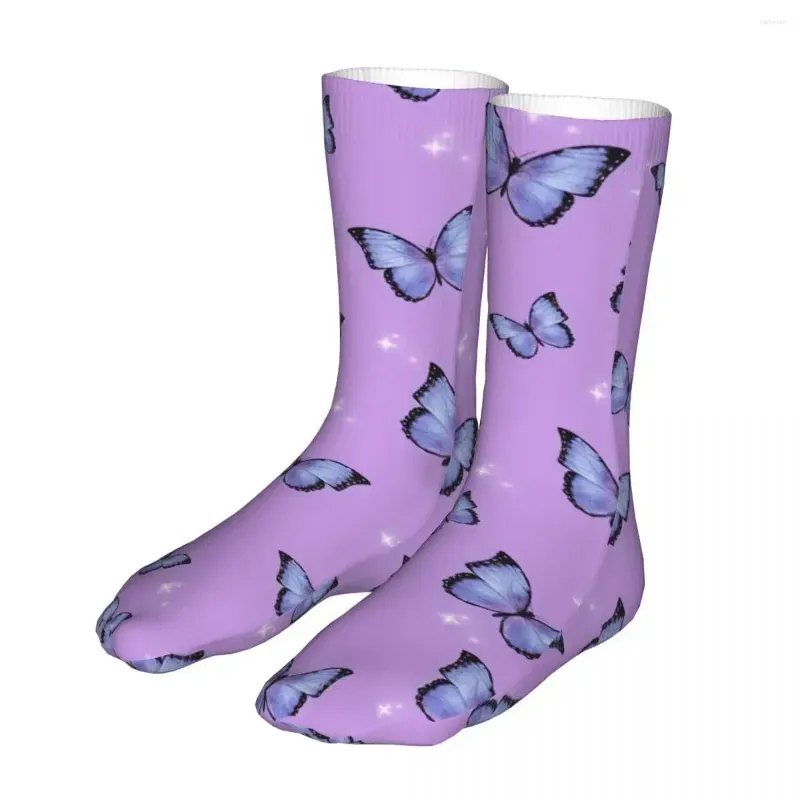 Men`s Socks Men Sports Purple Butterfly Cotton Happy Woman