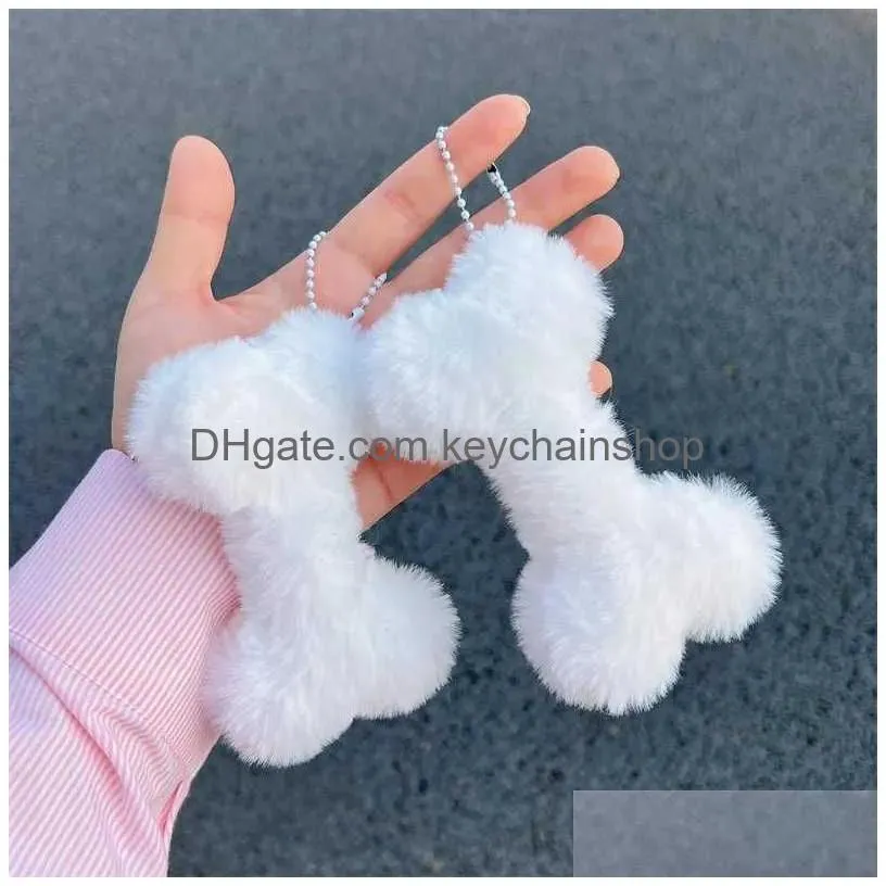 Keychains & Lanyards 2Pcs 12Cm Cute Mini Bone Keychain Pendant Girl Woman Bag P Toy Key Gift For Dog Puppy Pets Toys R231005 Drop Del Dhqtq