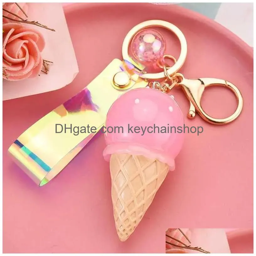 Keychains & Lanyards 2Pcs 3D Ice Cream Resin Keychain With Led Light Glow Keyring Bag Pendant Children Toy Promotions Girl Gift R2310 Dhpvk