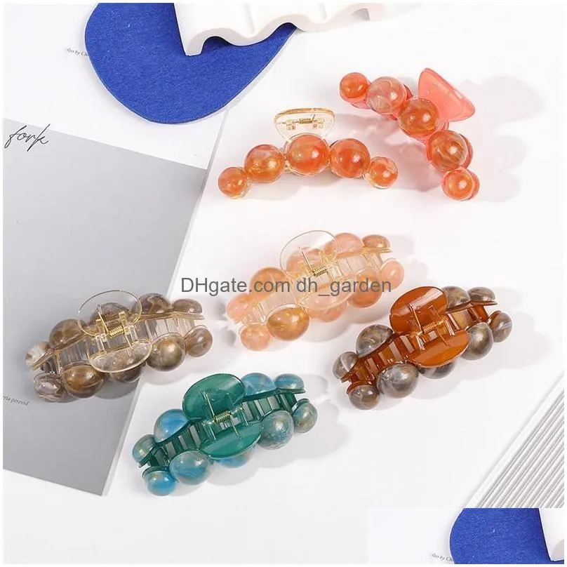 Clamps Length 10 Cm Large Round Bead Hair Women Five Circle Cross Claw Clips Alloy Plastic Hairpins Lady Ponytail Scrunchie Dhgarden Dhyok