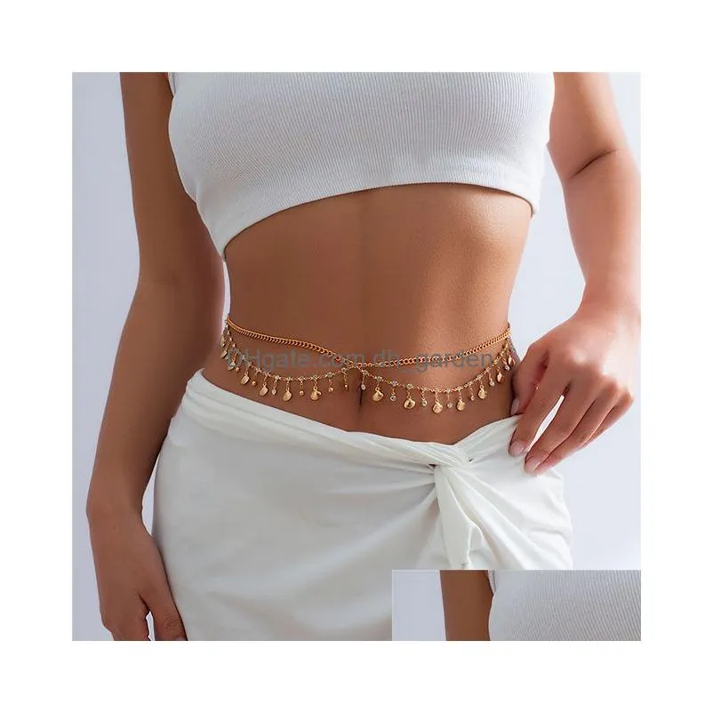 Belly Chains Y Rhinestone Star Tassel Pendant Waist Belt Chain For Women Summer Bikini Rave Body Jewelry Y2K Accessories Dro Dhgarden Dhxsy