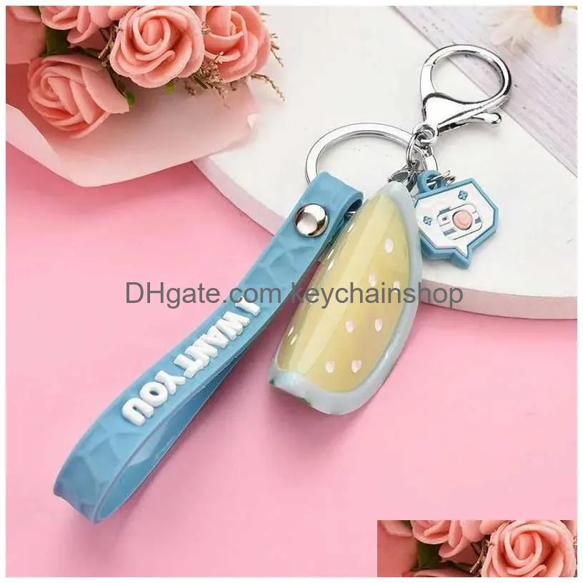 Keychains & Lanyards Creative Fruit Keychain Luminous Watermelon Key Ring Gift For Women Couple Car Bag Pendant Chains R231003 Drop D Dhkpe