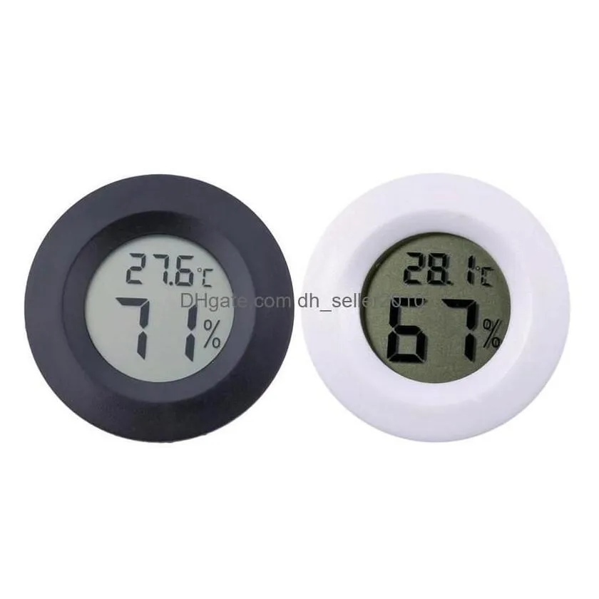 wholesale temperature instruments mini round lcd digital thermometer hygrometer fridge zer tester humidity meter detector home measuring tool