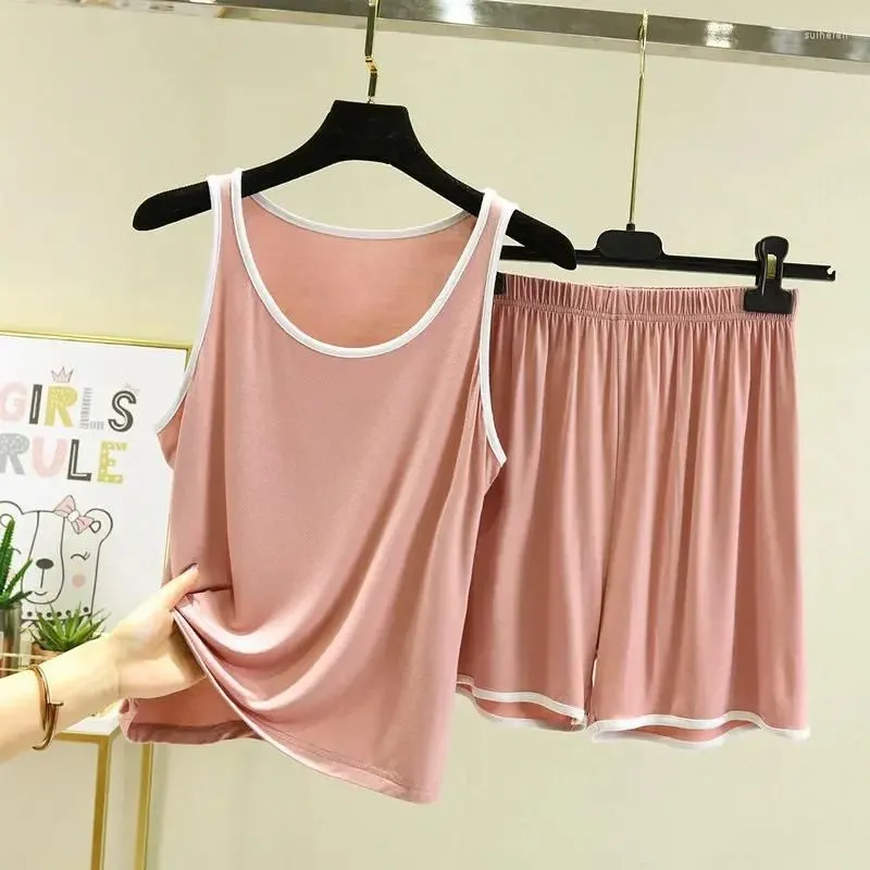 Women`s Sleepwear Modal Sleeveless Tank Tops With Shorts Pajamas Set For Summer 2024 Thin Loose Home Casual Two Piece