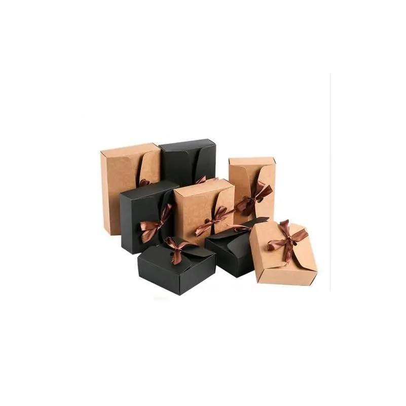 Gift Wrap 20Pcs Brown Kraft Cardboard Boxes Large Packaging Paper Box With Ribbon Drop Delivery Home Garden Festive Party Supplies Eve Dh6Fr