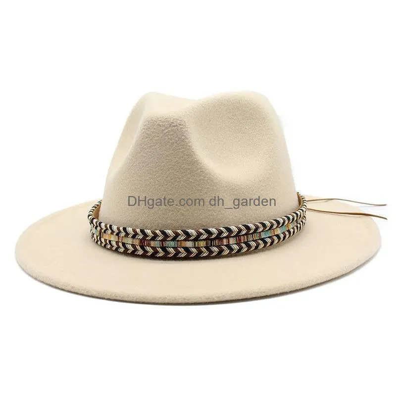Stingy Brim Hats Womens Hat Fedoras Mens Autumn Winter Felt Panama With Chain Headgear Black Fashion Chapel Beach Wedding Pi Dhgarden Dhswj
