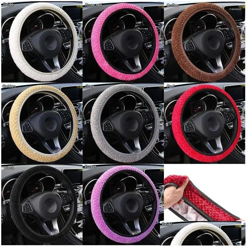 Steering Wheel Covers Auto Decoration Anti-Slip Winter Soft Warm Plush Pearl Velvet Car Cover