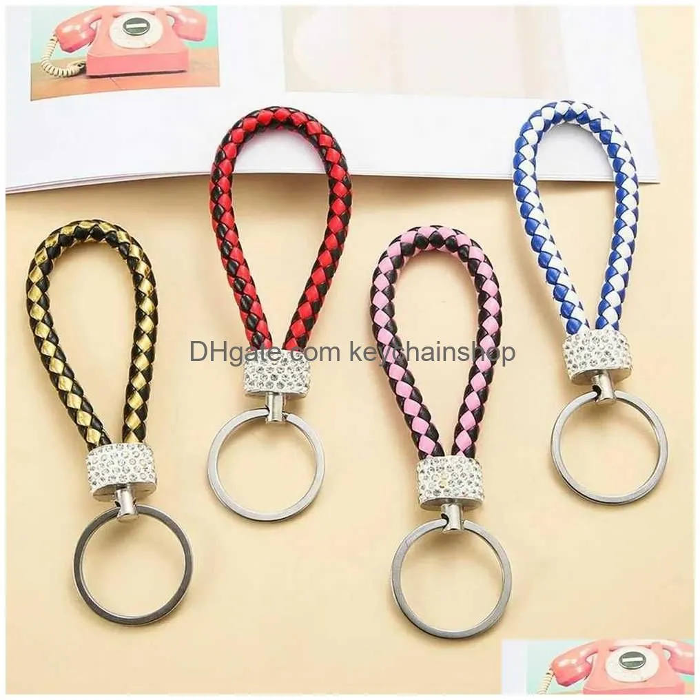 Keychains & Lanyards Fashion Woven Keychain Glitter Braided Rope Keyring For Men Women Car Key Charms Accessories Gifts R231003 Drop Dhvca