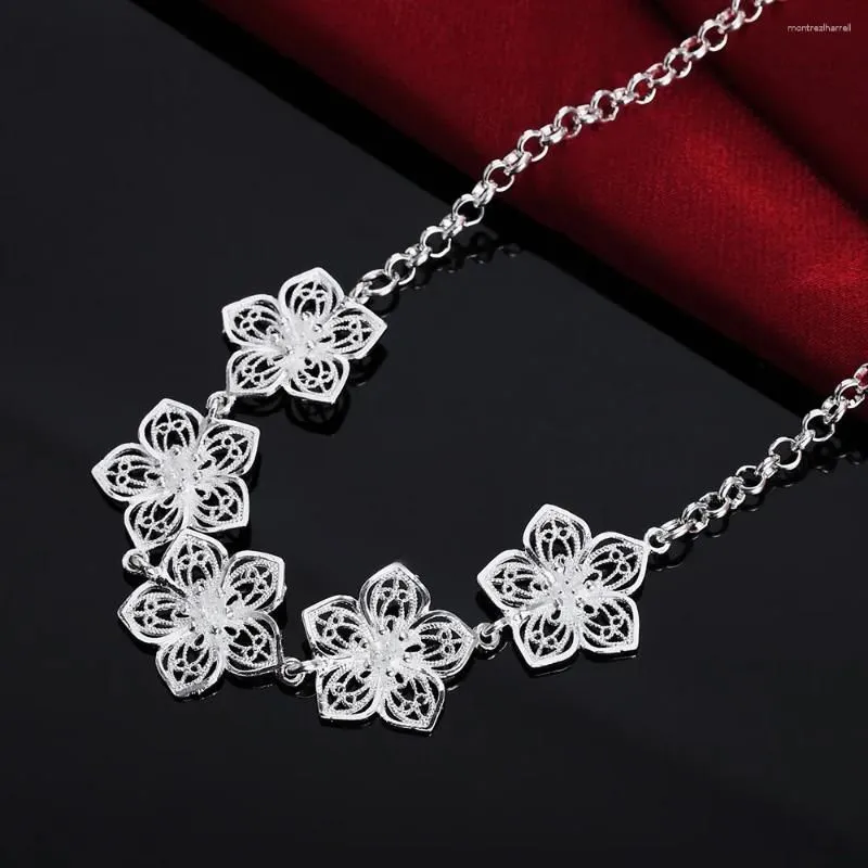 Chains Luxury Designer 925 Sterling Silver Beautiful Flowers Pendant Necklace For Woman Party Wedding Jewelry Christmas Gifts
