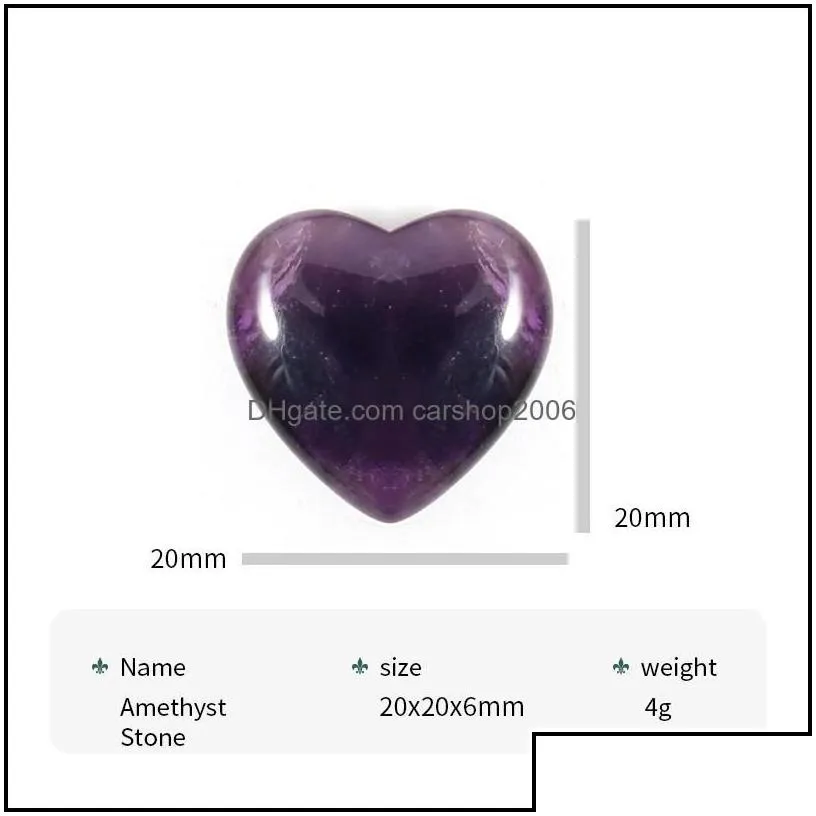 Stone Loose Beads Jewelry Natural Crystal Ornaments Carved 20X6Mm Heart Amethyst Chakra Reiki Healing Quartz Mineral Tumbled Gemstones