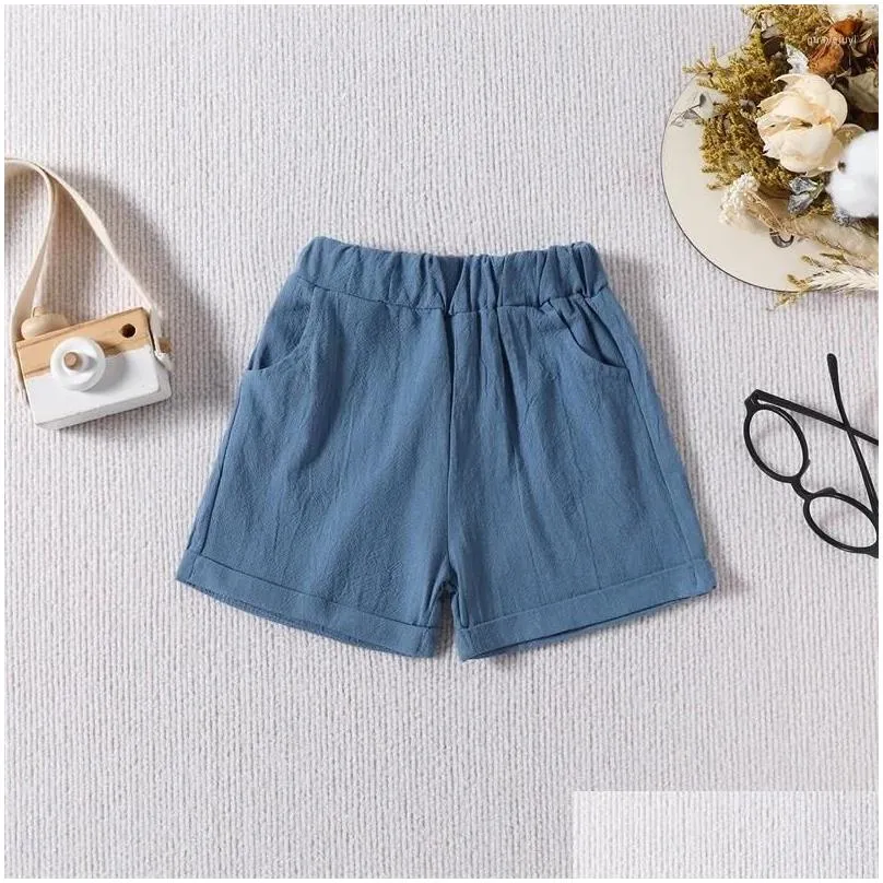 Shorts Baby Girl Casual Elastic Waistband Folded Hem Solid Color Summer With Pockets Infant Toddler Little Clothes