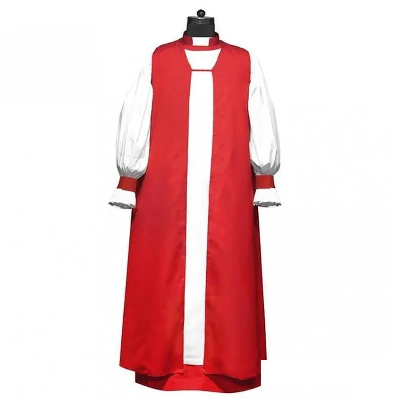 Ethnic Clothing Mens Chimere And Rochet Set Church Costume Long Sleeve Slim Clergy Tunic Cotton Cassocks Stand Collar Tradition Pries Otfxv