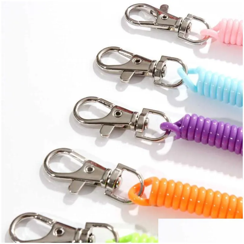 Keychains & Lanyards Elastic Spring Rope Key Chains Rings Sier Color Metal Carabiner For Outdoor Cam Anti-Lost Phone Keychain 18Cm Dr Dhpv1