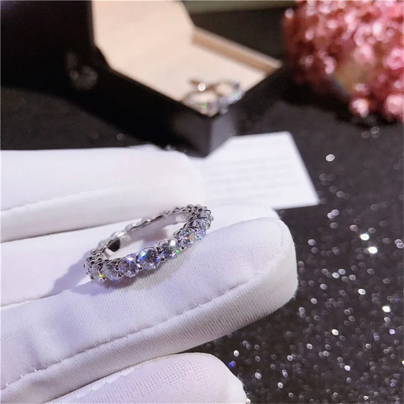 925 SILVER PAVE SETTING FULL 4MM ROUND Simulated Diamond CZ ETERNITY BAND ENGAGEMENT WEDDING Stone Rings size 567891011122615593