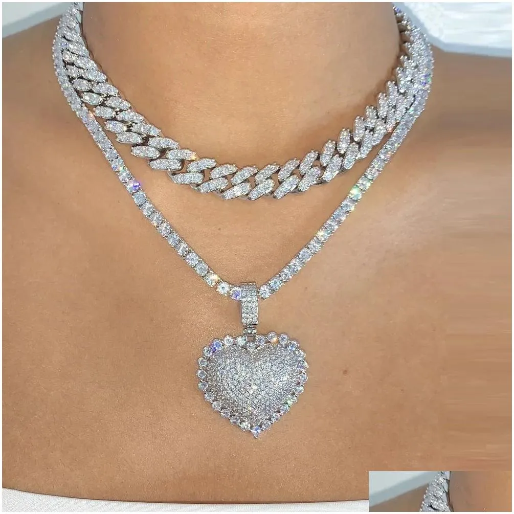 Pendant Necklaces 2021 Iced Out Bling Women Jewelry Micro Pave 5A Cz Cubic Zirconia Big Heart Tennis Chain Sparking Necklace Designers Otnxm