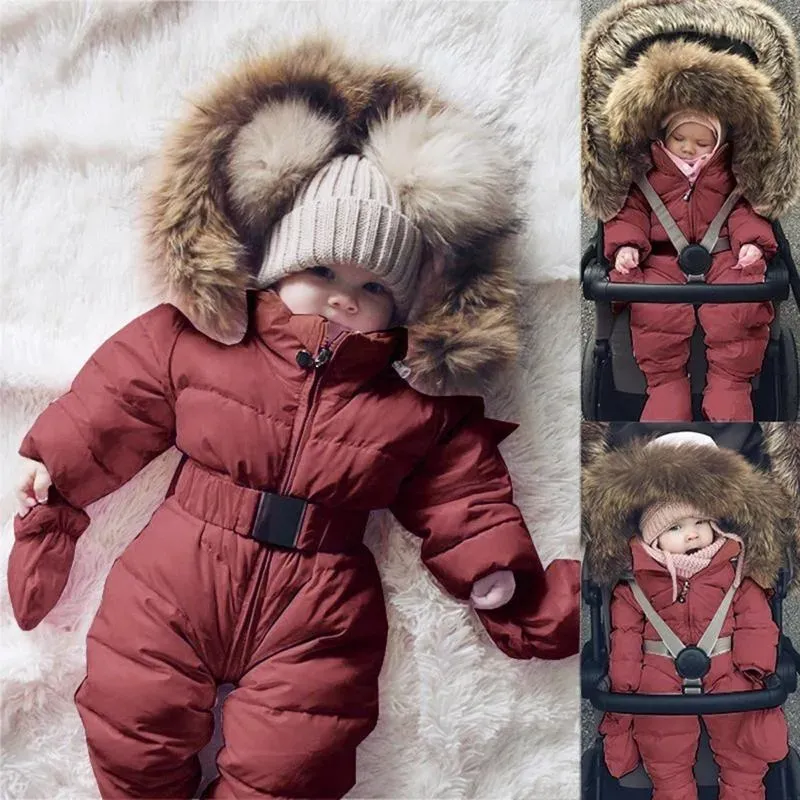 Jumpsuits Baby Romper Coat Winter Infant Girl Boy Snowsuit Hooded Plus Velvet Thick Warm Outerwear Stroller Jacket Jumpsuit Born