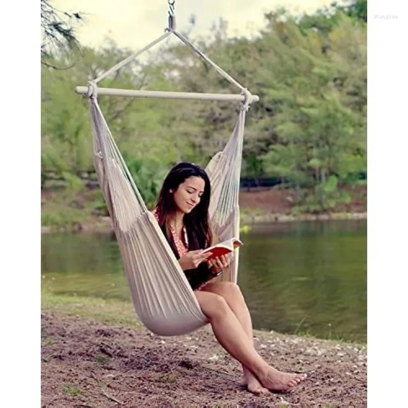 Camp Furniture Hanging Rope Swing - Hammock Chair Bedrooms Indoor Outdoor Max Weight 500 Lbs