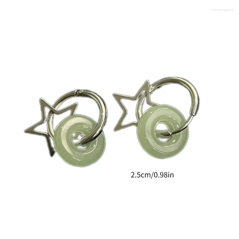 Hoop Earrings Chinese Inspired Ear Rings Retro Pentagonal Star Studs Imitation Jade Pentagrams Five Pointed Ornament