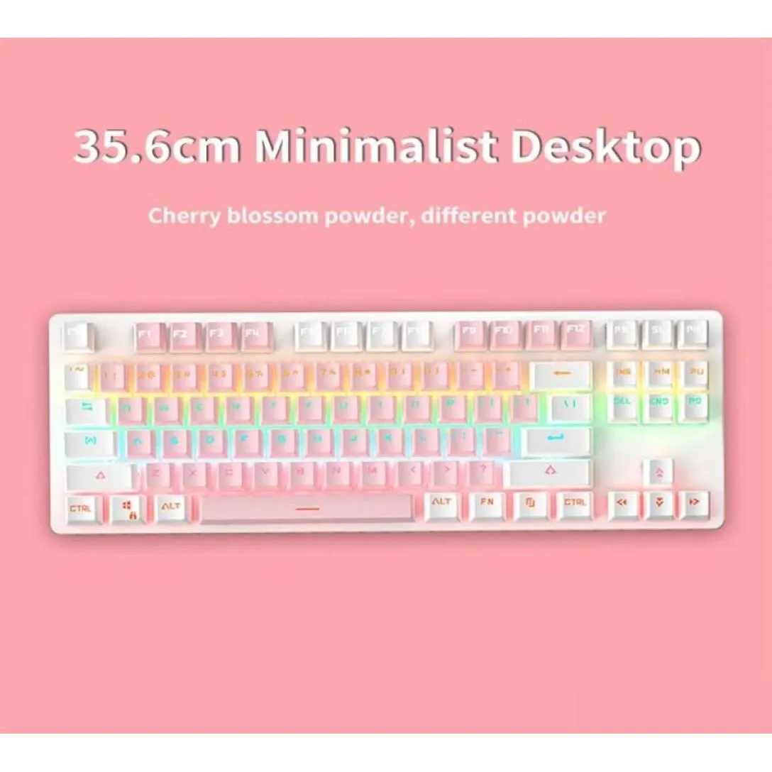 RGB 87 Key Green Axis Mechanical Gaming Keyboard Cute Backlit Desktop Peripherals Cute Small Portable Gaming Office