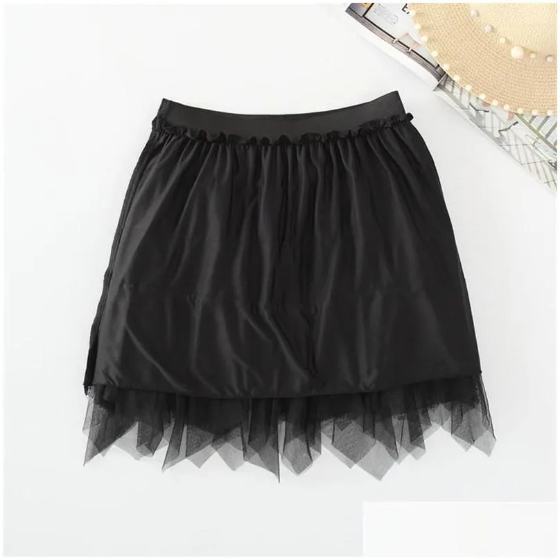 Skirts Women Fashion Mesh Mini Skirt High Waist Ruffled Irregar Black Gauze Ball Gown Layered Fairy Princess Elastic Tutu Drop Delive Ot40W