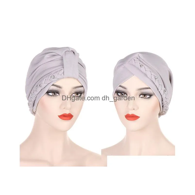 Beanie/Skull Caps Muslim Women Solid Pre Tied Knot Double Braid Turban Hat Cancer Chemo Beanie Cap Headwear Headwrap Head Er Dhgarden Dhy9F