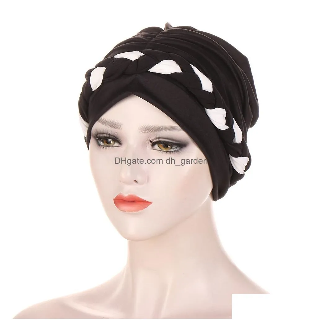 Beanie/Skull Caps New Muslim Braid Turban Hats Pretied Twist Silky Chemo Beanies Headwrap Plated Headwear For Cancer Hair Lo Dhgarden Dh7Jg