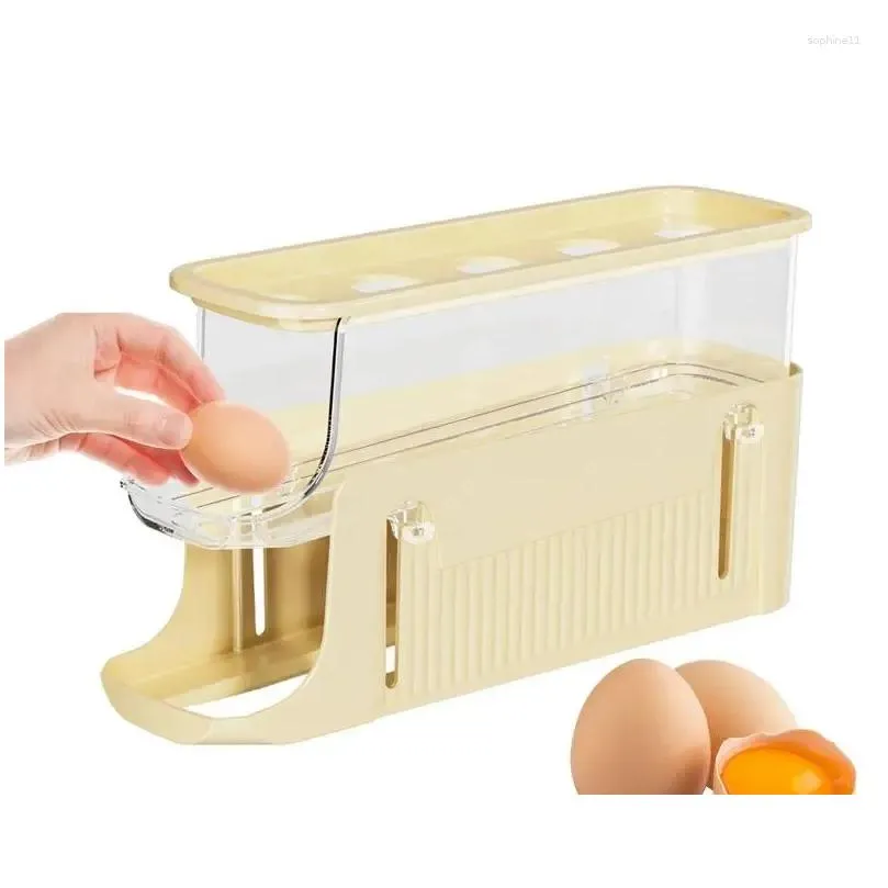 Kitchen Storage & Organization Matic Scrolling Egg Rack Box Dispenser Rolling Eggs Holder Organizer Refrigerator Home Gadgets Drop Del Otb1W
